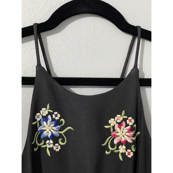 90s Women 11/12 Embroidered Floral Maxi Dress Black‎ Moody Floral Y2K Prom Goth - Picture 7 of 16